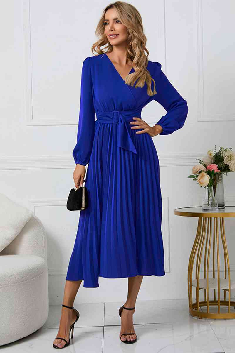 V-Neck Long Sleeve Tie Waist Midi Dress - All Dresses - Dresses - 8 - 2024