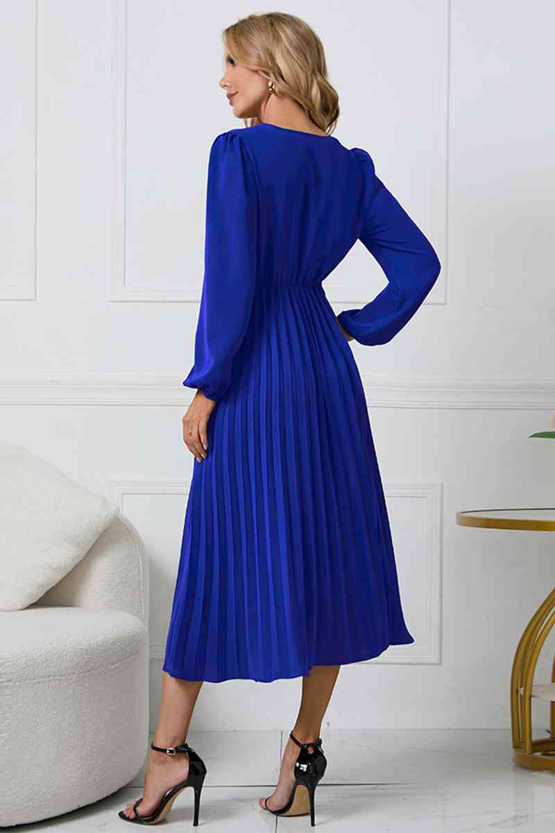 V-Neck Long Sleeve Tie Waist Midi Dress - All Dresses - Dresses - 9 - 2024