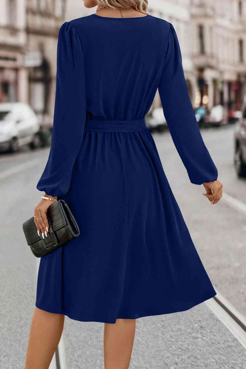 Tie Waist Notched Neck Long Sleeve Dress - All Dresses - Dresses - 8 - 2024