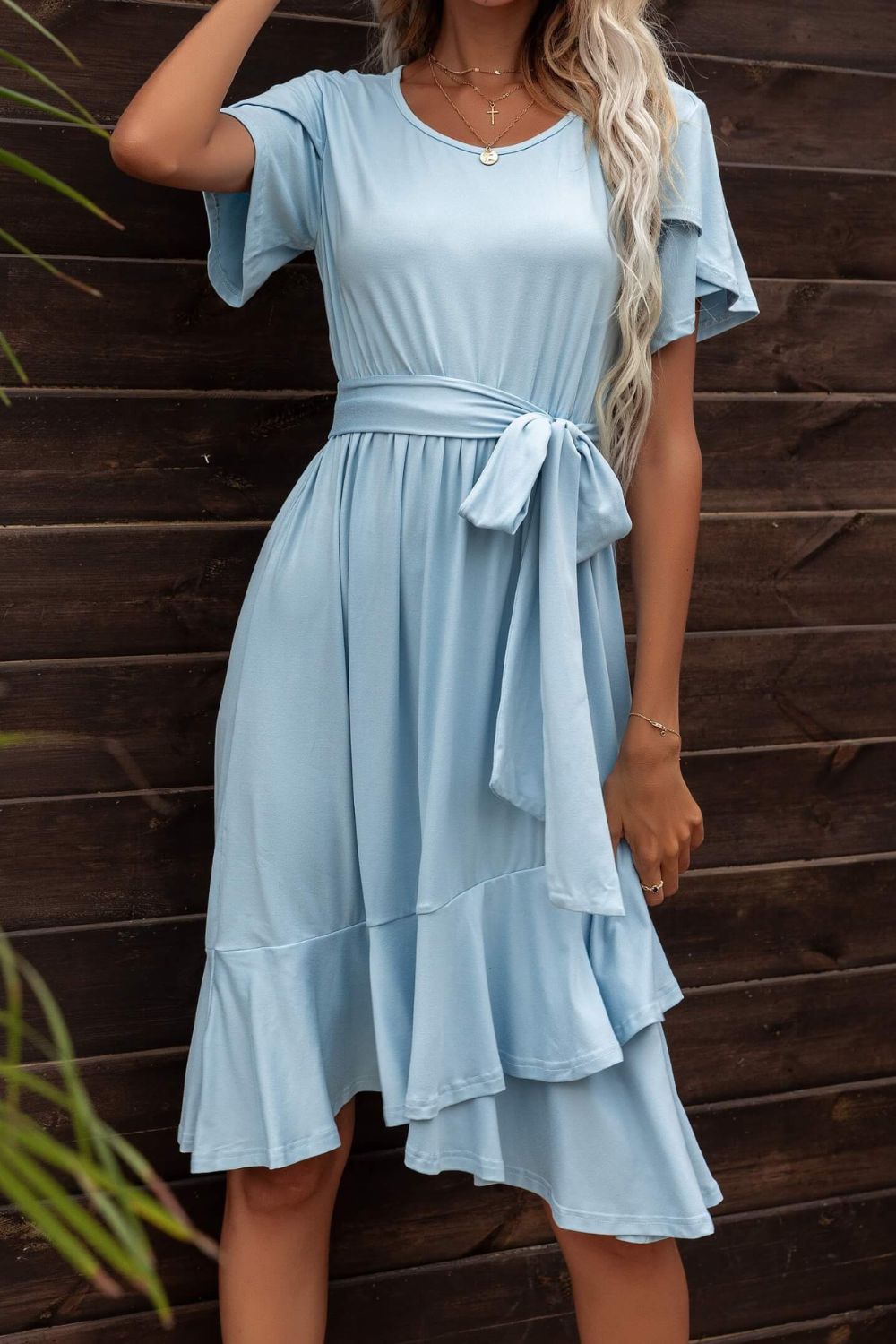 Tie Waist Petal Sleeve Ruffle Hem Dress - All Dresses - Dresses - 3 - 2024