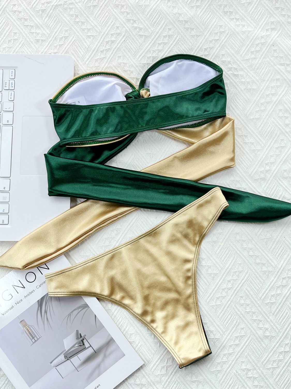 Two-Tone Ring Detail Tied Bikini Set - Women’s Clothing & Accessories - Swimwear - 7 - 2024