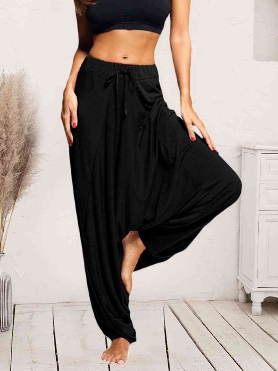 Tied Mid Waist Long Harem Pants - Black / S - Bottoms - Pants - 1 - 2024