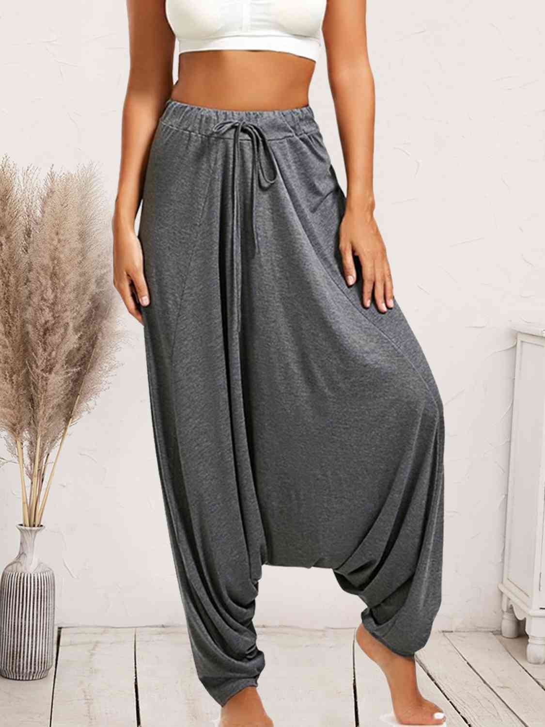 Tied Mid Waist Long Harem Pants - Charcoal / S - Bottoms - Pants - 7 - 2024