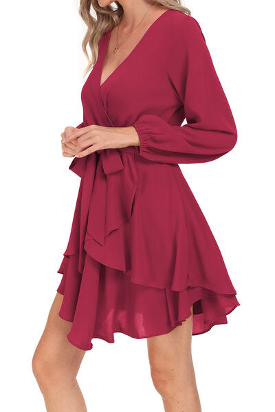 Tied Surplice Balloon Sleeve Layered Dress - All Dresses - Dresses - 3 - 2024