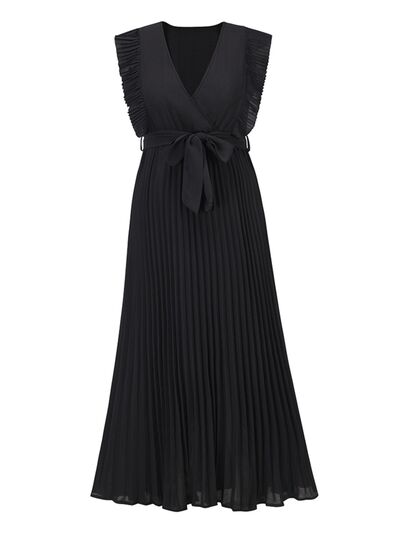 Tied Surplice Cap Sleeve Pleated Dress - All Dresses - Dresses - 14 - 2024