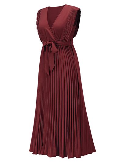 Tied Surplice Cap Sleeve Pleated Dress - All Dresses - Dresses - 20 - 2024