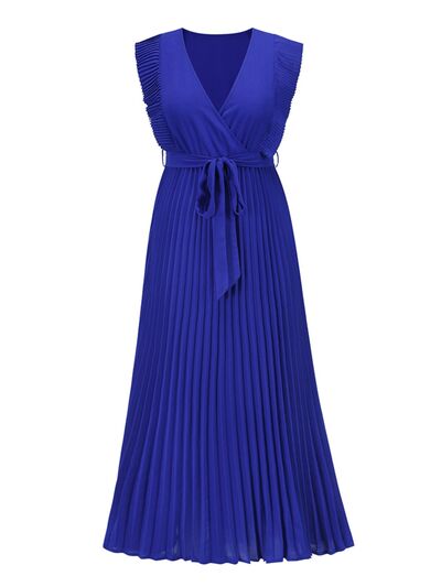 Tied Surplice Cap Sleeve Pleated Dress - All Dresses - Dresses - 26 - 2024