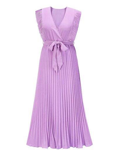 Tied Surplice Cap Sleeve Pleated Dress - All Dresses - Dresses - 32 - 2024