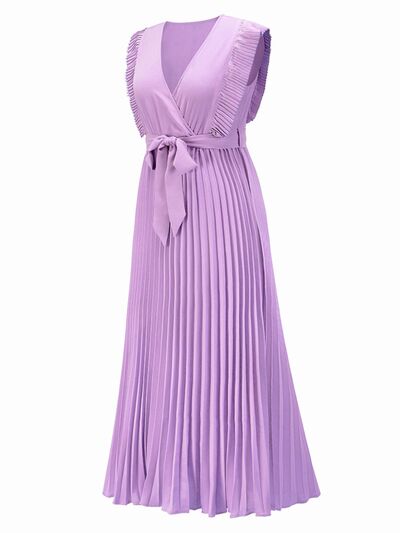 Tied Surplice Cap Sleeve Pleated Dress - All Dresses - Dresses - 34 - 2024