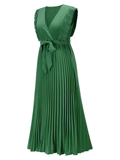 Tied Surplice Cap Sleeve Pleated Dress - All Dresses - Dresses - 5 - 2024