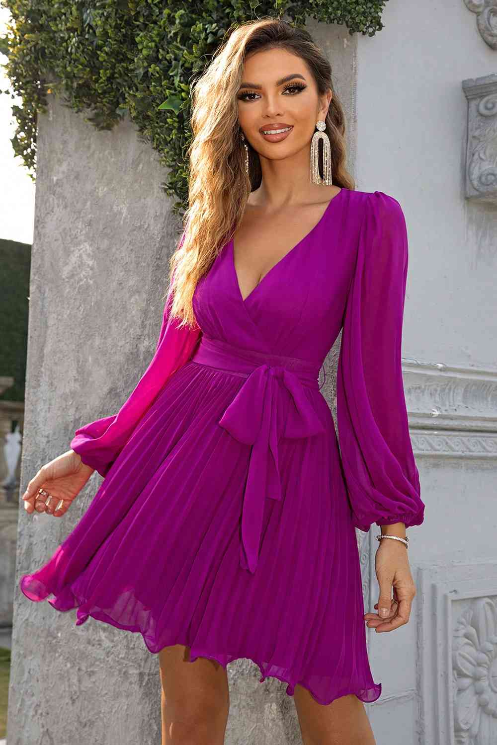 Tied Surplice Neck Pleated Dress - All Dresses - Dresses - 3 - 2024