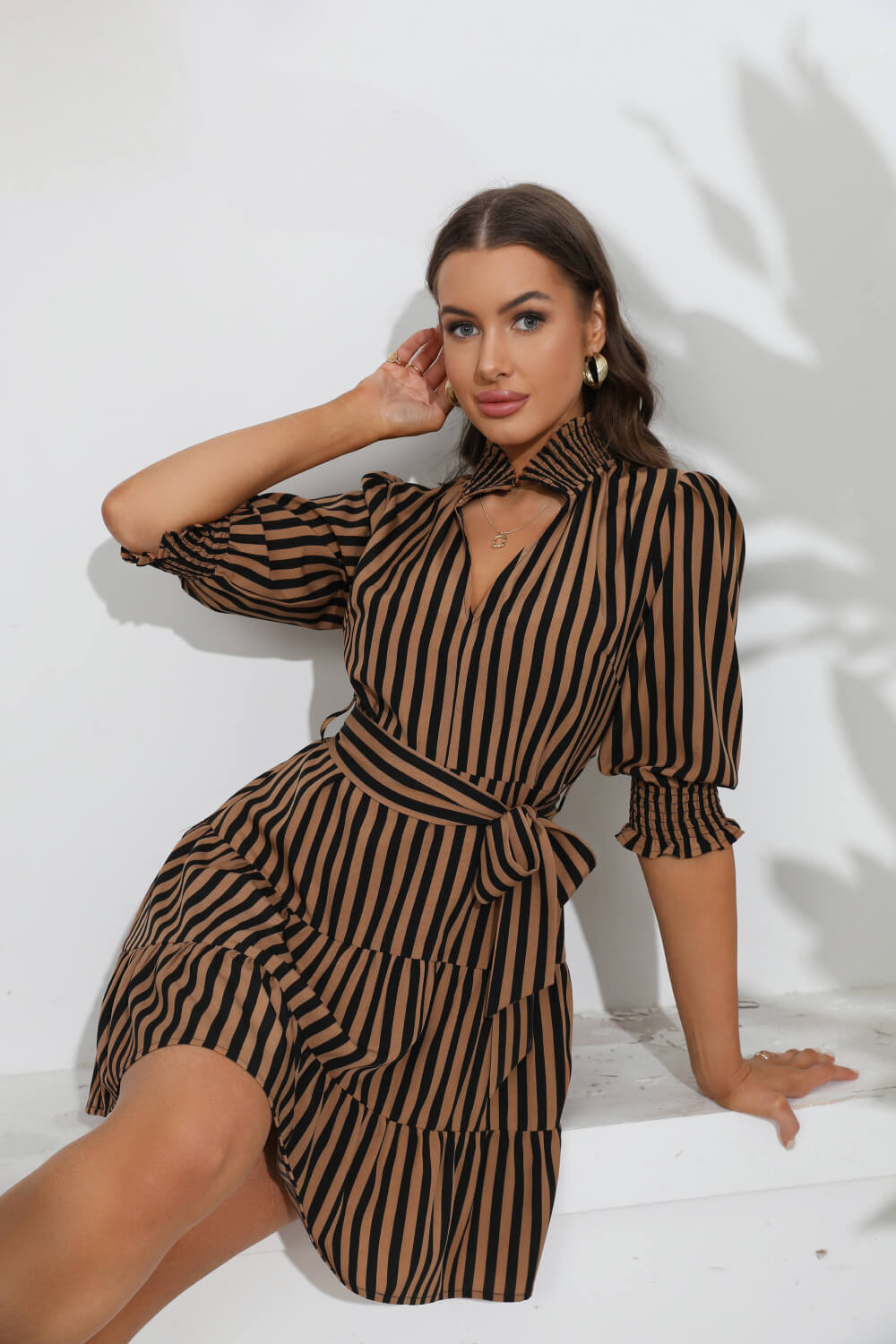 Striped Tie Belt Tiered Dress - All Dresses - Dresses - 4 - 2024