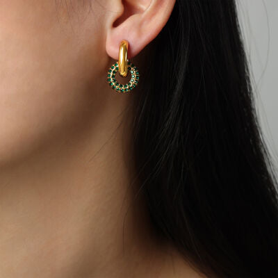 Titanium Steel Inlaid Zircon Double-Hoop Earrings - Green / One Size - T-Shirts - Earrings - 3 - 2024