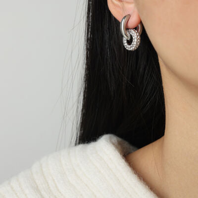 Titanium Steel Inlaid Zircon Double-Hoop Earrings - Silver / One Size - T-Shirts - Earrings - 6 - 2024