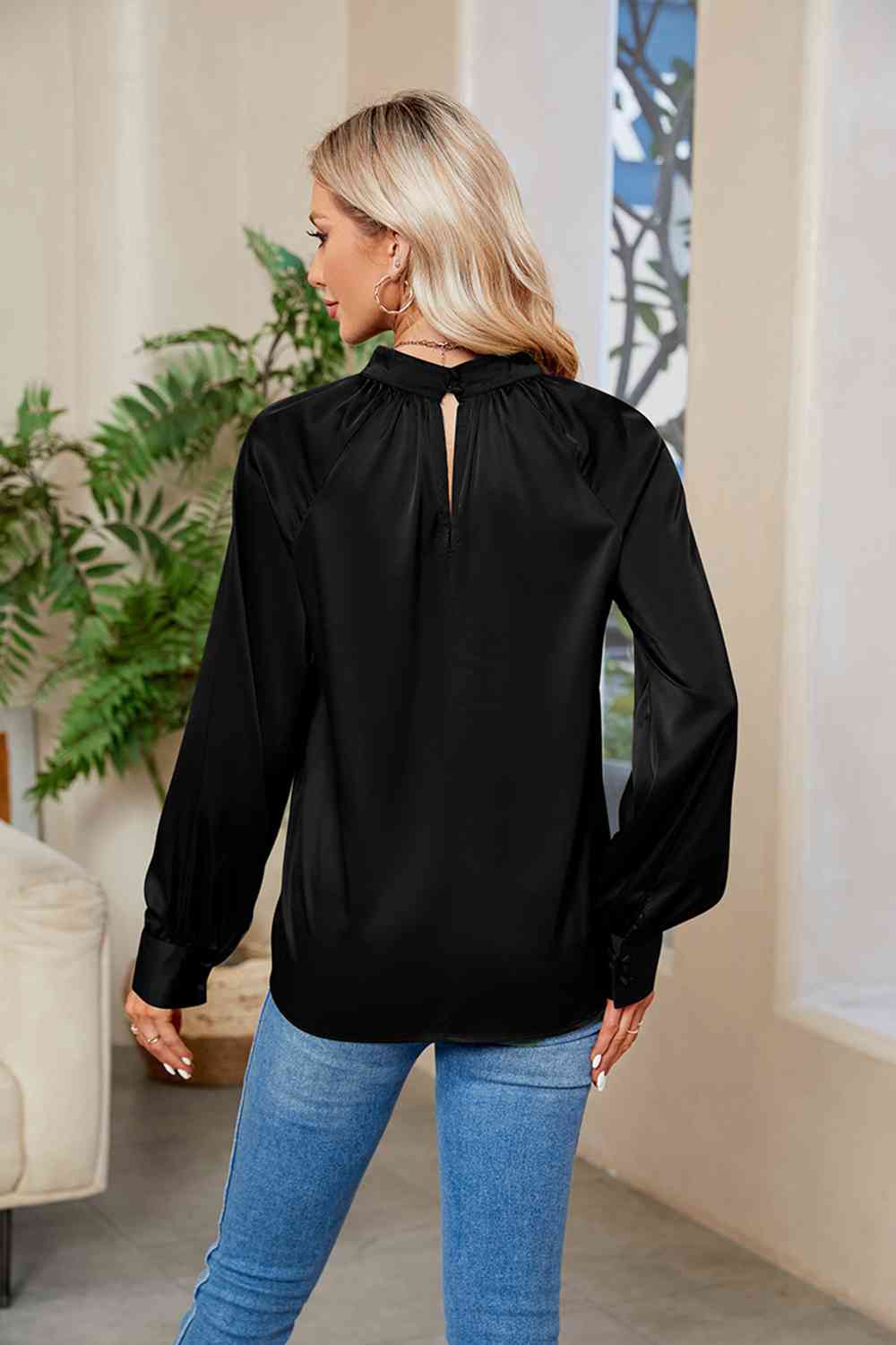 Cutout Mock Neck Long Sleeve Top - Tops & Tees - Shirts & Tops - 2 - 2024