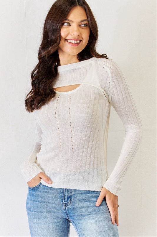 Fitted Long Sleeve Cutout Top - White / S - Tops & Tees - Shirts & Tops - 1 - 2024