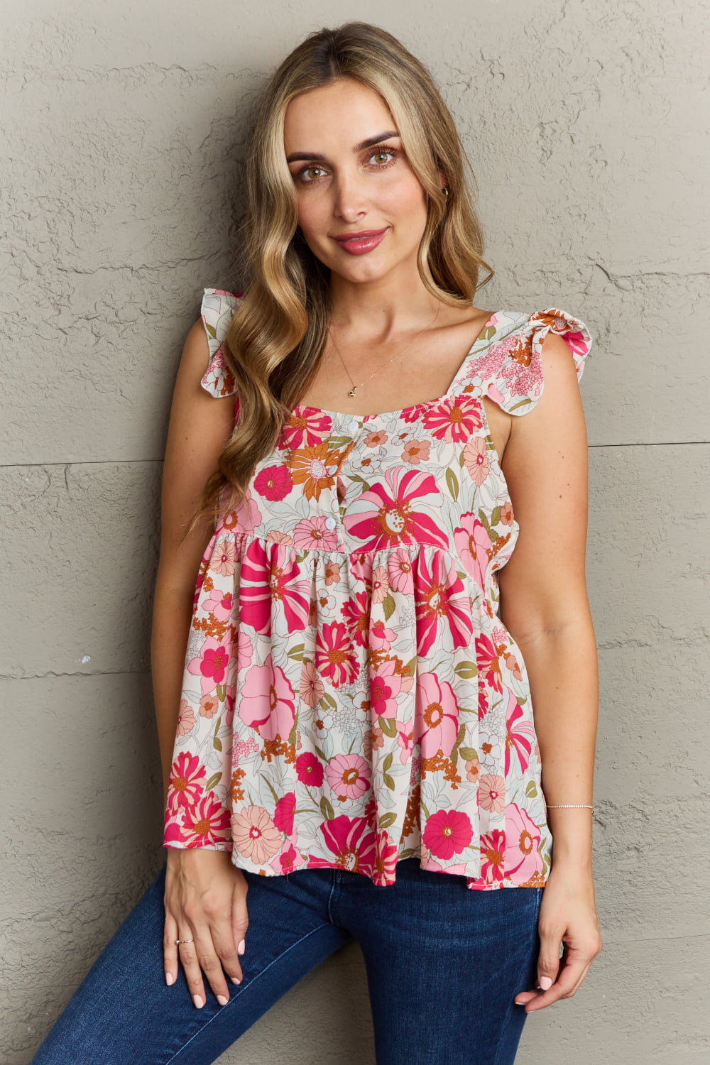 Floral Square Neck Babydoll Top - Red / S - Tops & Tees - Shirts & Tops - 1 - 2024