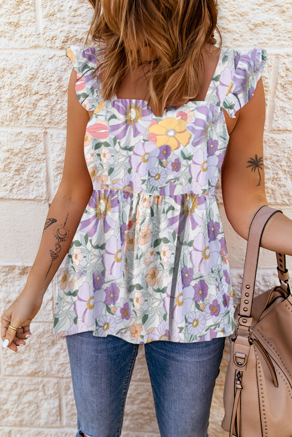 Floral Square Neck Babydoll Top - Lavender / S - Tops & Tees - Shirts & Tops - 3 - 2024
