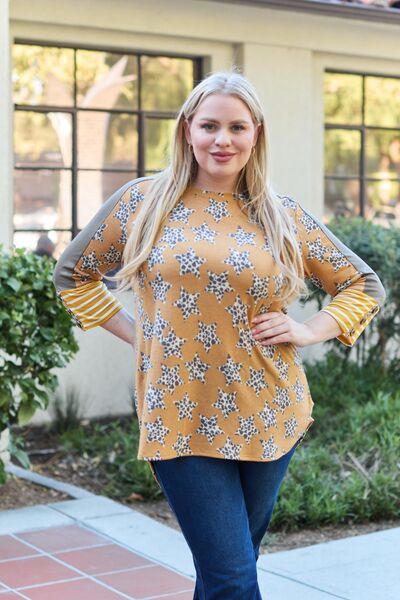 Leopard Star Contrast Top - Mustard/Olive / S - Tops & Tees - Shirts & Tops - 1 - 2024