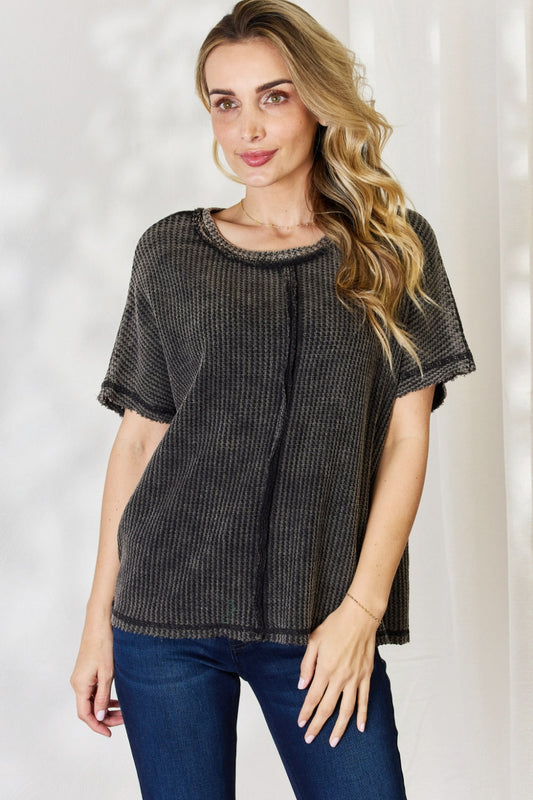 Oversized Baby Waffle Short Sleeve Top - Black / S/M - Tops & Tees - Shirts & Tops - 1 - 2024
