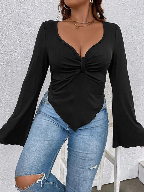 Plunge Flare Sleeve Top - Tops & Tees - Shirts & Tops - 4 - 2024
