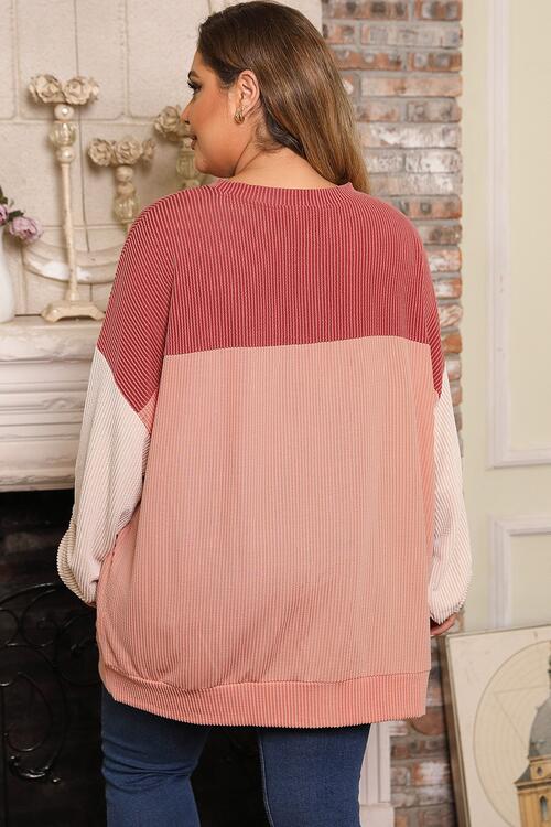 Plus Size Color Block Long Sleeve Top - Tops & Tees - Shirts & Tops - 2 - 2024