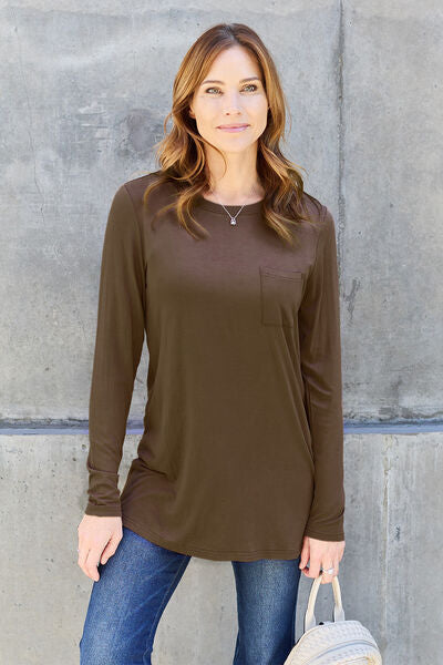 Round Neck Long Sleeve Top - Chocolate / S - Tops & Tees - Shirts & Tops - 12 - 2024