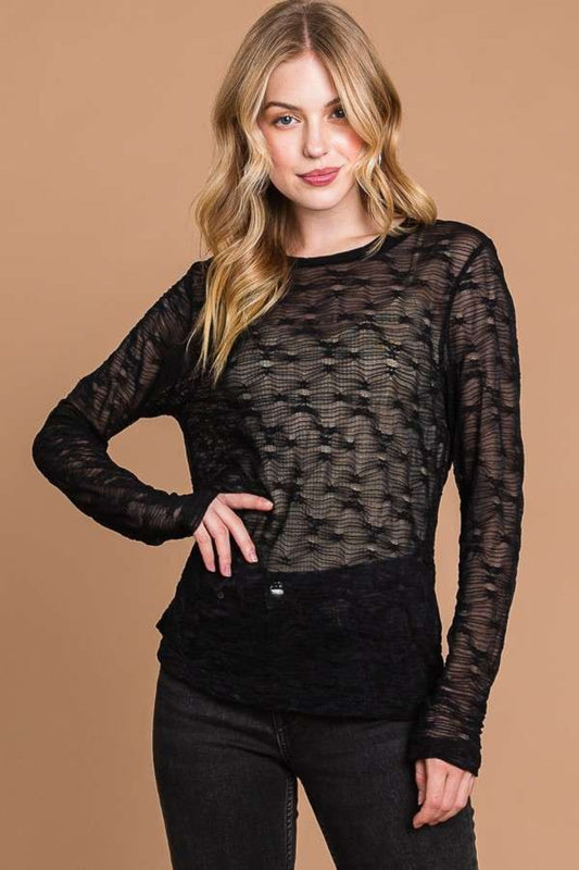 Round Neck Mesh Perspective Top - Black / S - Tops & Tees - Shirts & Tops - 1 - 2024