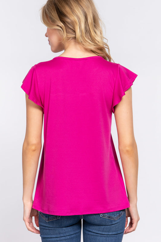Ruffle Short Sleeve Lace Detail Knit Top - Tops & Tees - Shirts & Tops - 2 - 2024