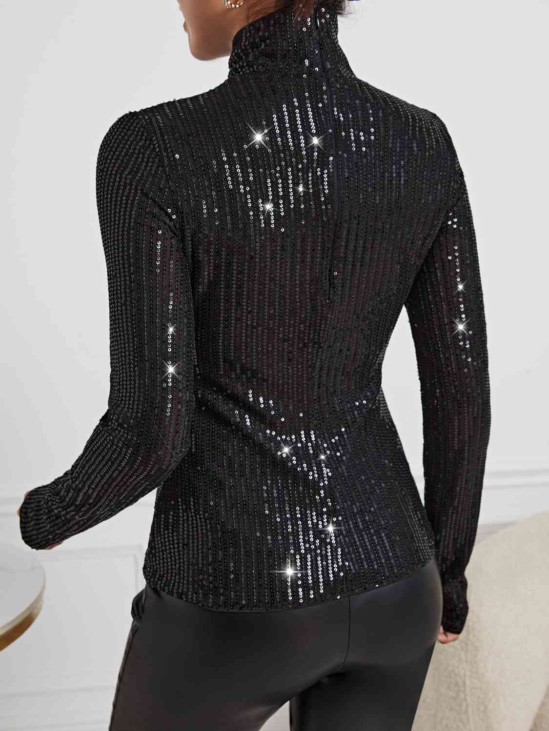 Sequin Turtleneck Long Sleeve Blouses - Tops & Tees - Shirts & Tops - 2 - 2024