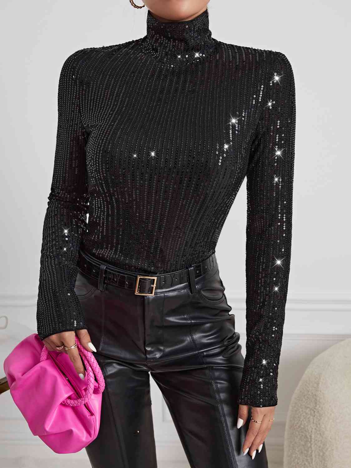 Sequin Turtleneck Long Sleeve Blouses - Tops & Tees - Shirts & Tops - 3 - 2024