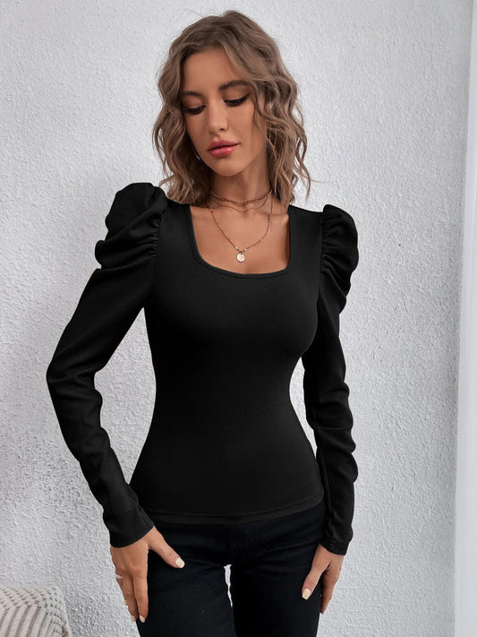 Square Neck Puff Long Sleeve Top - Black / S - Tops & Tees - Shirts & Tops - 1 - 2024