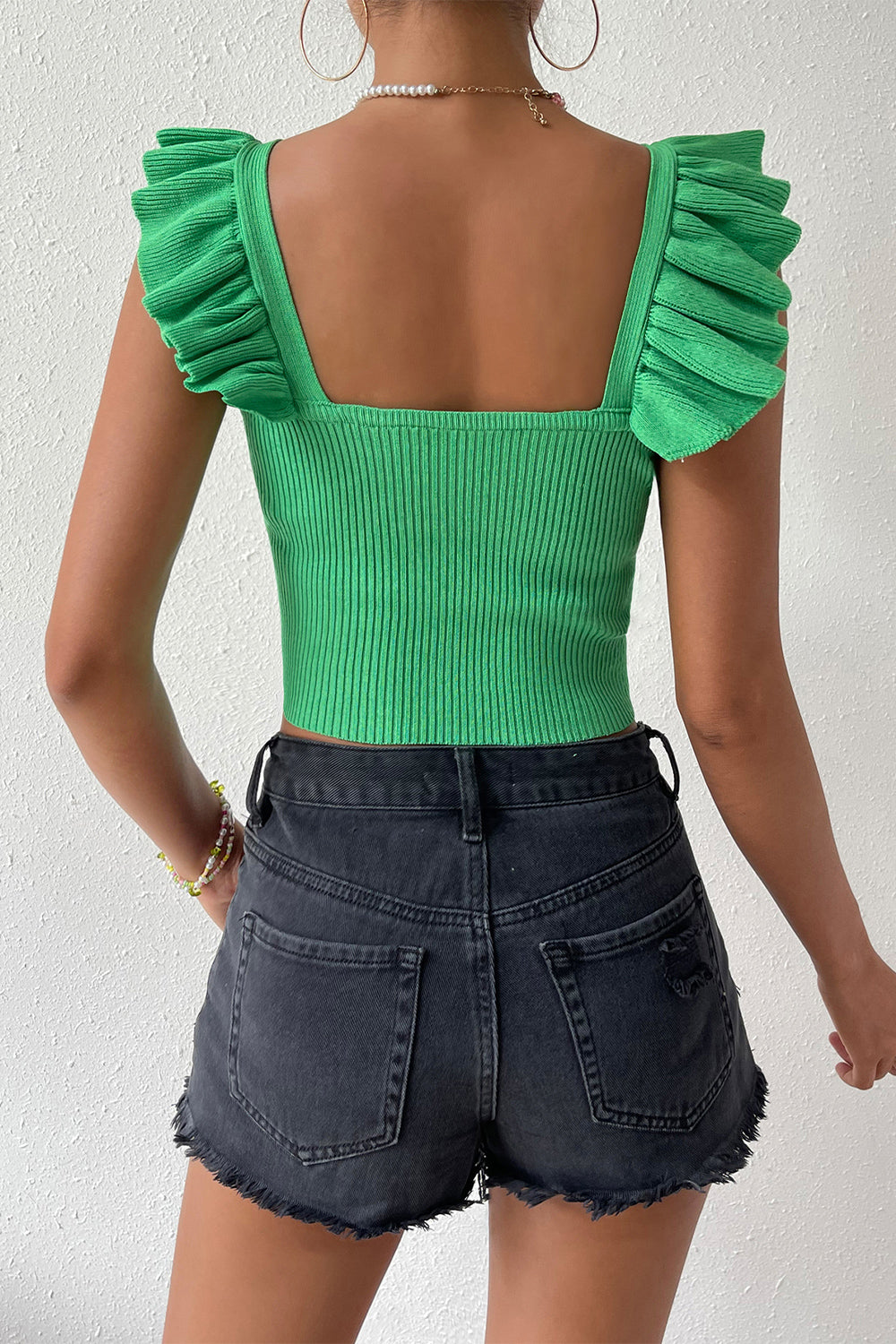 Square Neck Tie Front Knit Top - Tops & Tees - Shirts & Tops - 2 - 2024