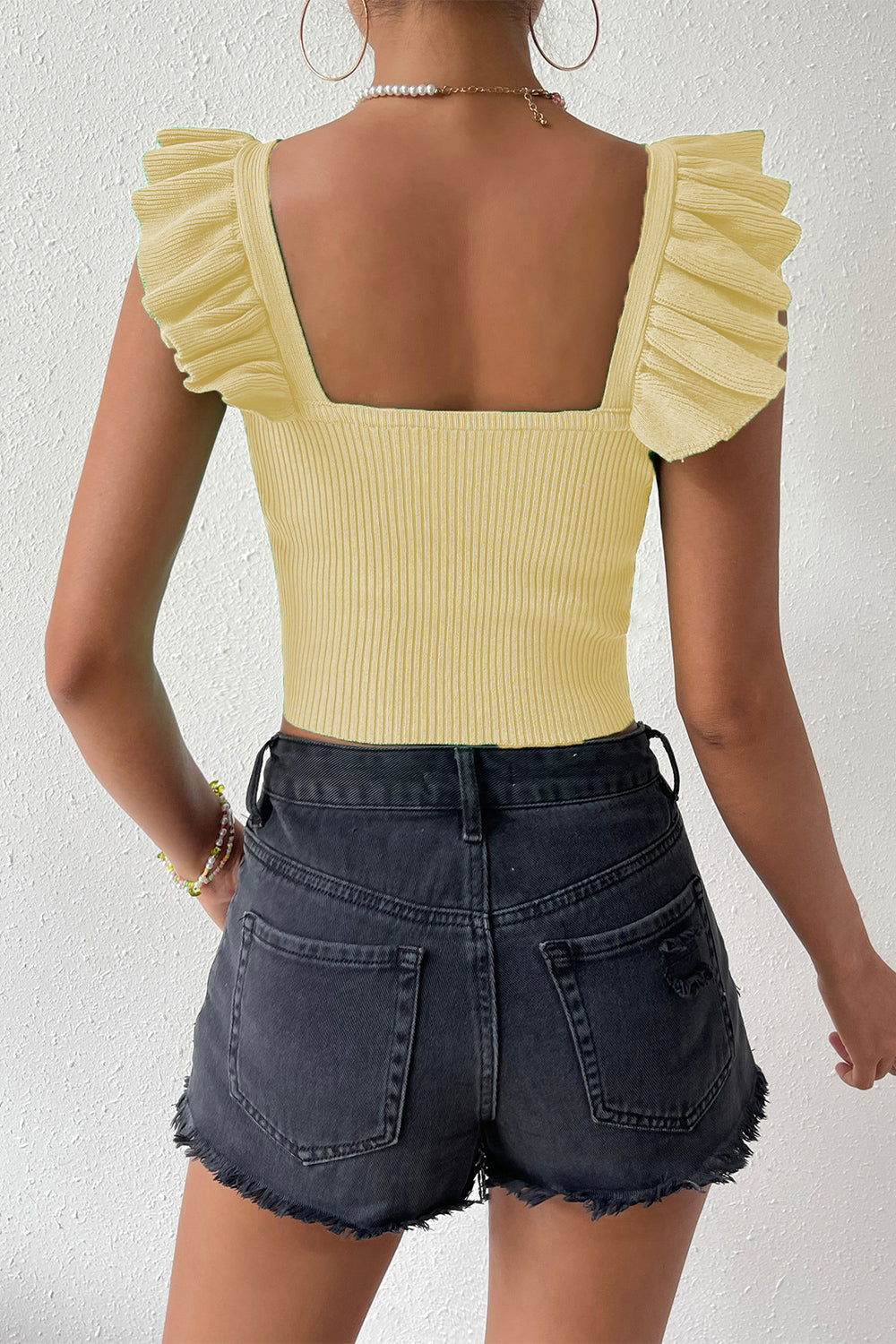 Square Neck Tie Front Knit Top - Tops & Tees - Shirts & Tops - 6 - 2024