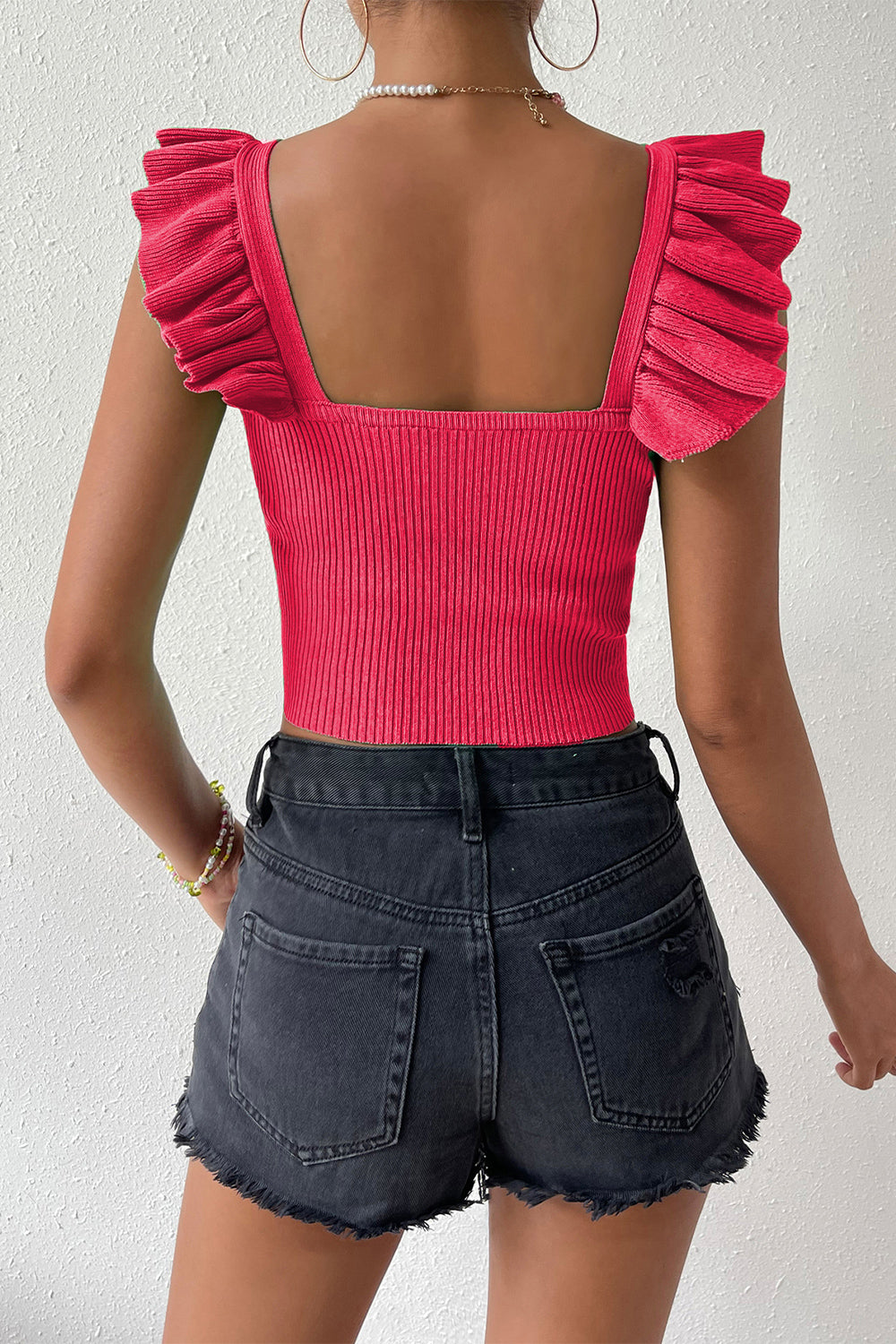 Square Neck Tie Front Knit Top - Tops & Tees - Shirts & Tops - 15 - 2024