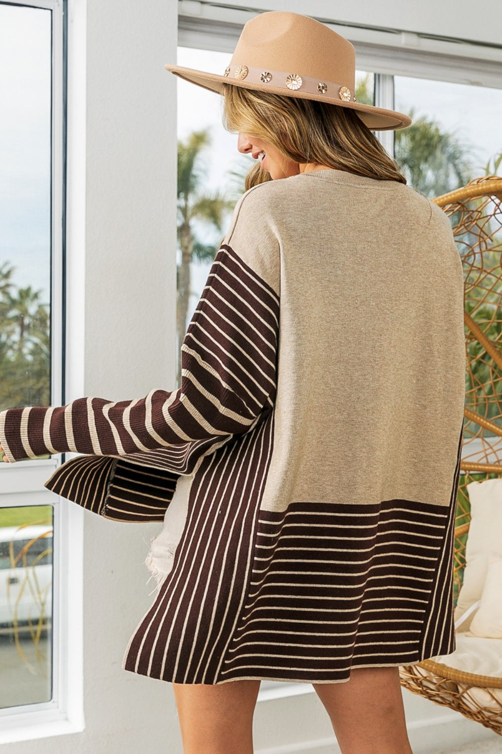 Striped Contrast Long Sleeve Slit Top - Tops & Tees - Shirts & Tops - 2 - 2024