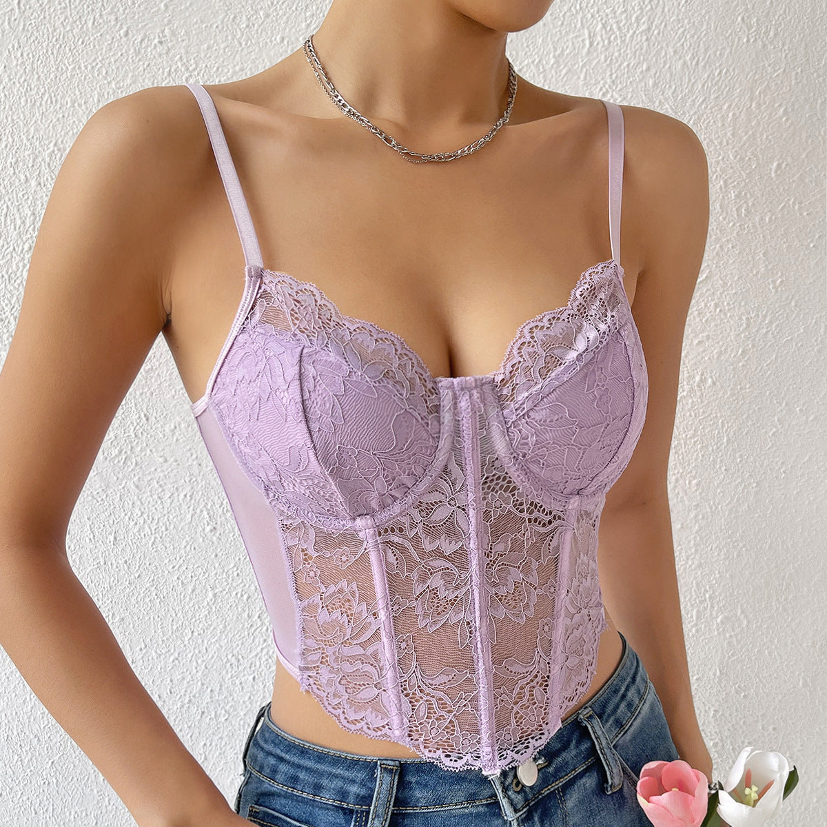 Sweetheart Neck Lace Detail Cami - Purple / XS - Tops & Tees - Shirts & Tops - 10 - 2024