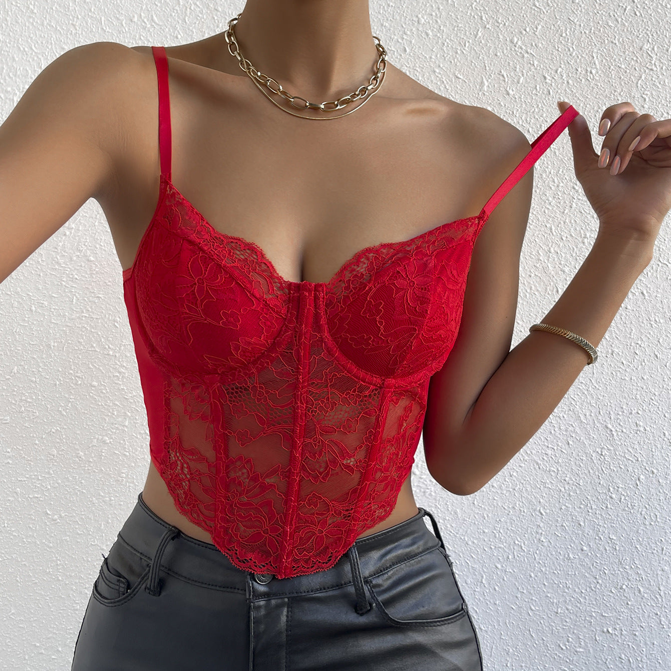 Sweetheart Neck Lace Detail Cami - Red / XS - Tops & Tees - Shirts & Tops - 13 - 2024