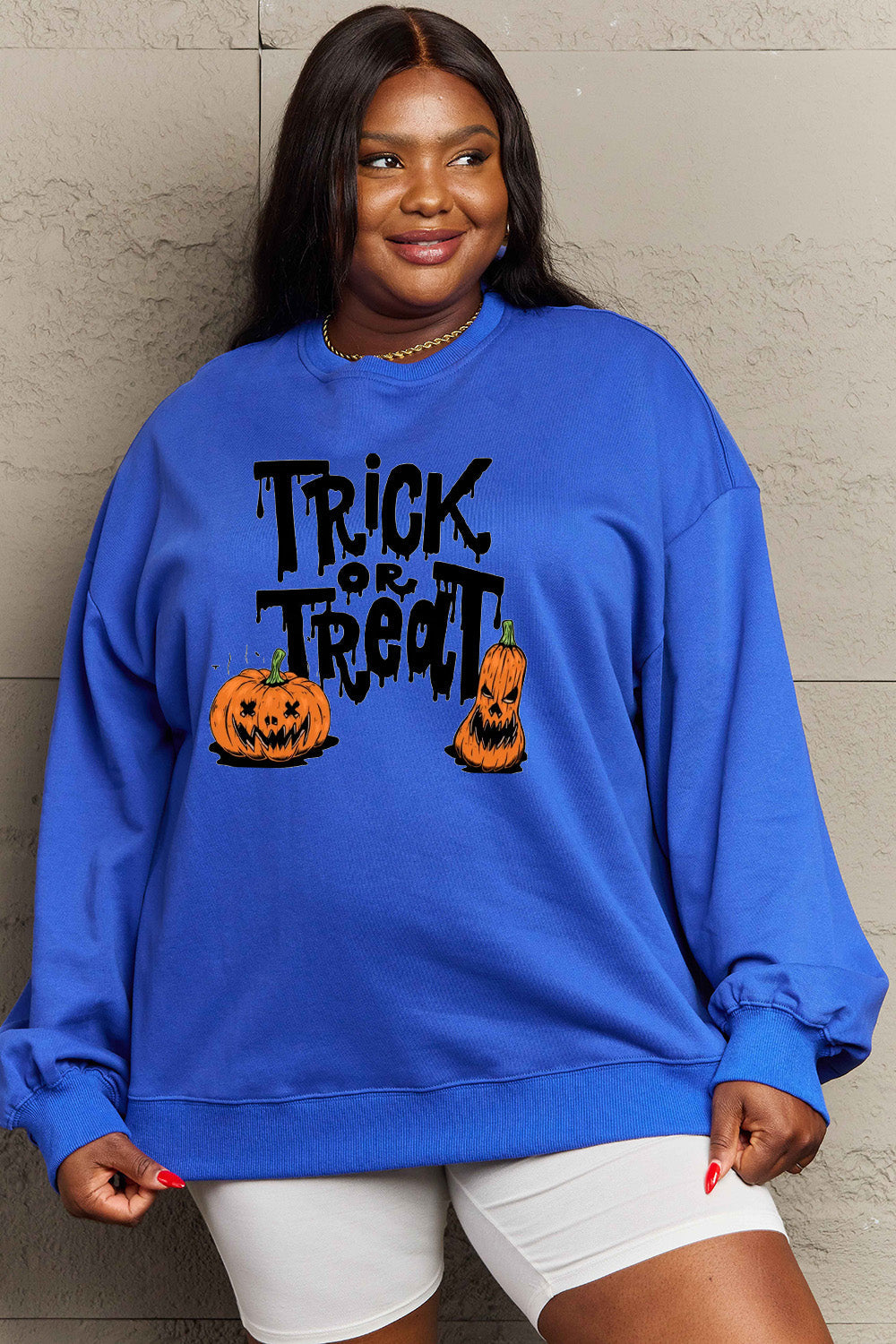 Full Size TRICK OR TREAT Graphic Sweatshirt - Blue / S - T-Shirts - Shirts & Tops - 10 - 2024