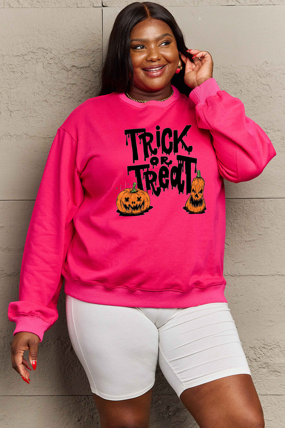 Full Size TRICK OR TREAT Graphic Sweatshirt - T-Shirts - Shirts & Tops - 16 - 2024