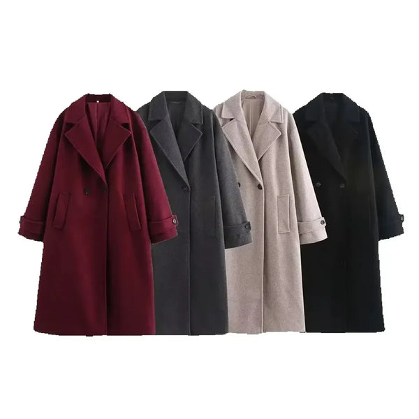 Tricolor Luxe Loose Long Coat with Turn-Down Collar - Harajuku Style - Coat - 1