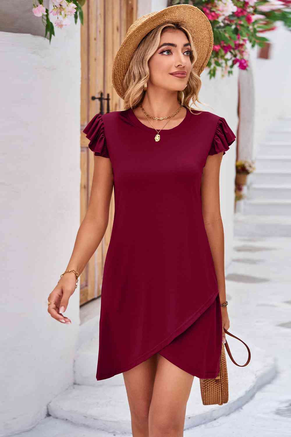 Flutter Sleeve Tulip Hem Dress - All Dresses - Dresses - 18 - 2024