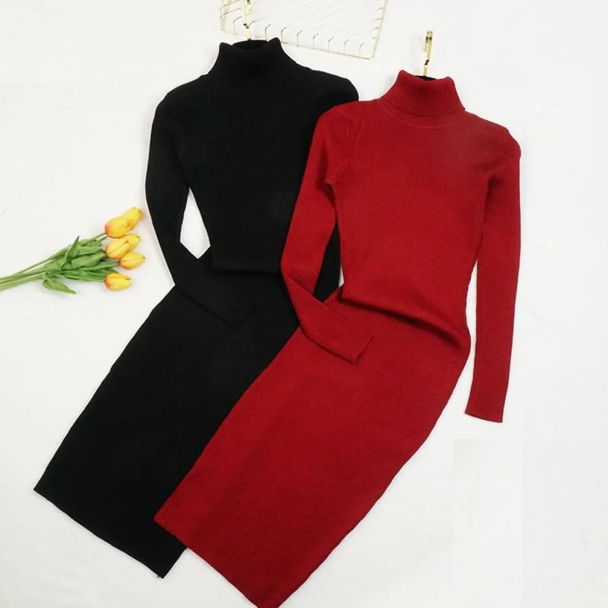 Turtleneck Sweater Dress - All Dresses - 3