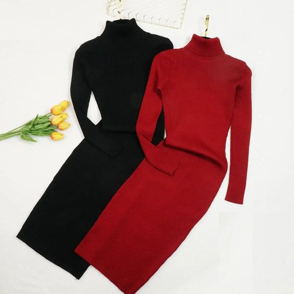 Turtleneck Sweater Dress - All Dresses - 9