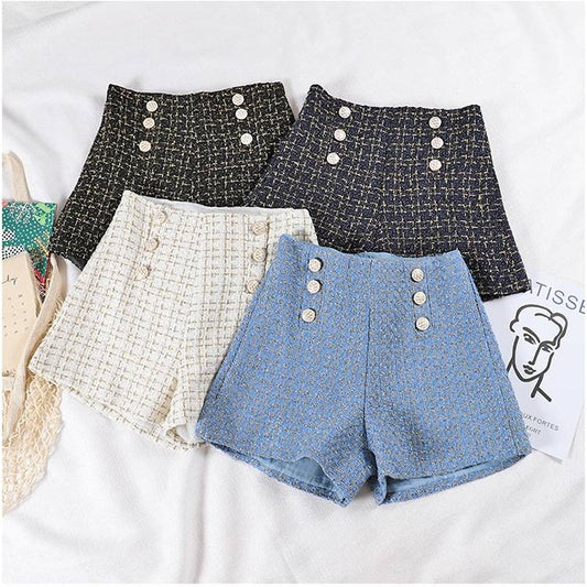 Button Decorated Tweed Shorts for Women - Bottoms - Shorts - 1 - 2024