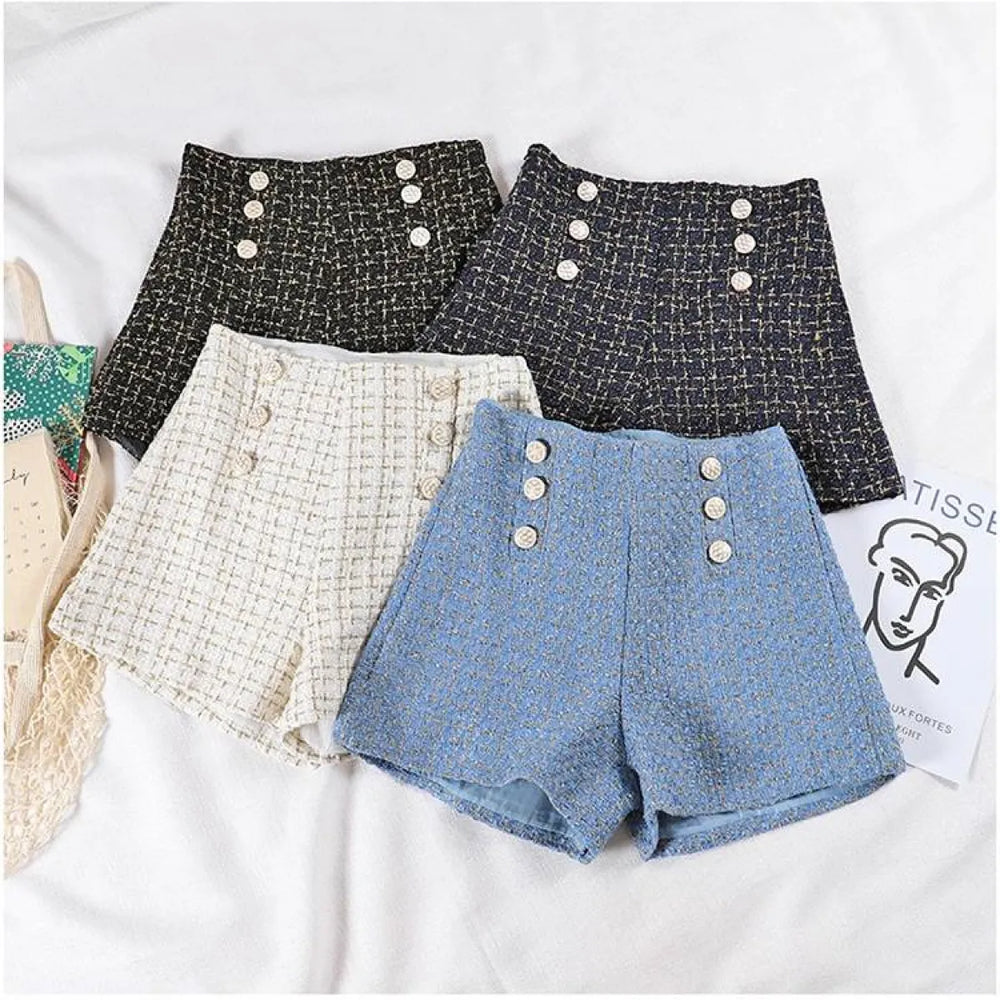 Button Decorated Tweed Shorts for Women - Bottoms - 1