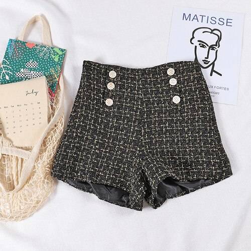 Button Decorated Tweed Shorts for Women - Black / S - Bottoms - Shorts - 5 - 2024