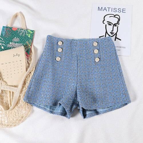 Button Decorated Tweed Shorts for Women - Blue / S - Bottoms - Shorts - 6 - 2024