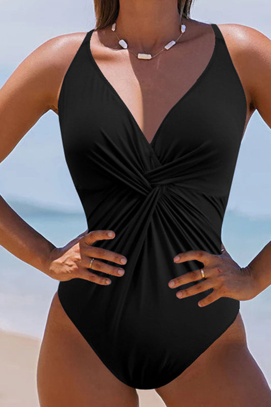 Twisted Crisscross V-Neck One-Piece Swimwear - Black / S - Women’s Clothing & Accessories - Swimwear - 1 - 2024