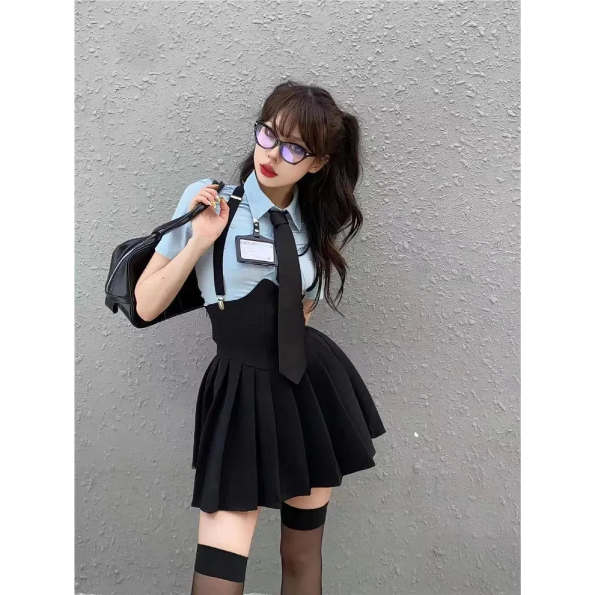 Preppy Style Two-Piece School Uniform Set - Corset Shirt and Pleated Skirt - Bottoms - 4